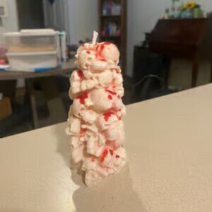 Skull Stack Pillar Candle - Red and White